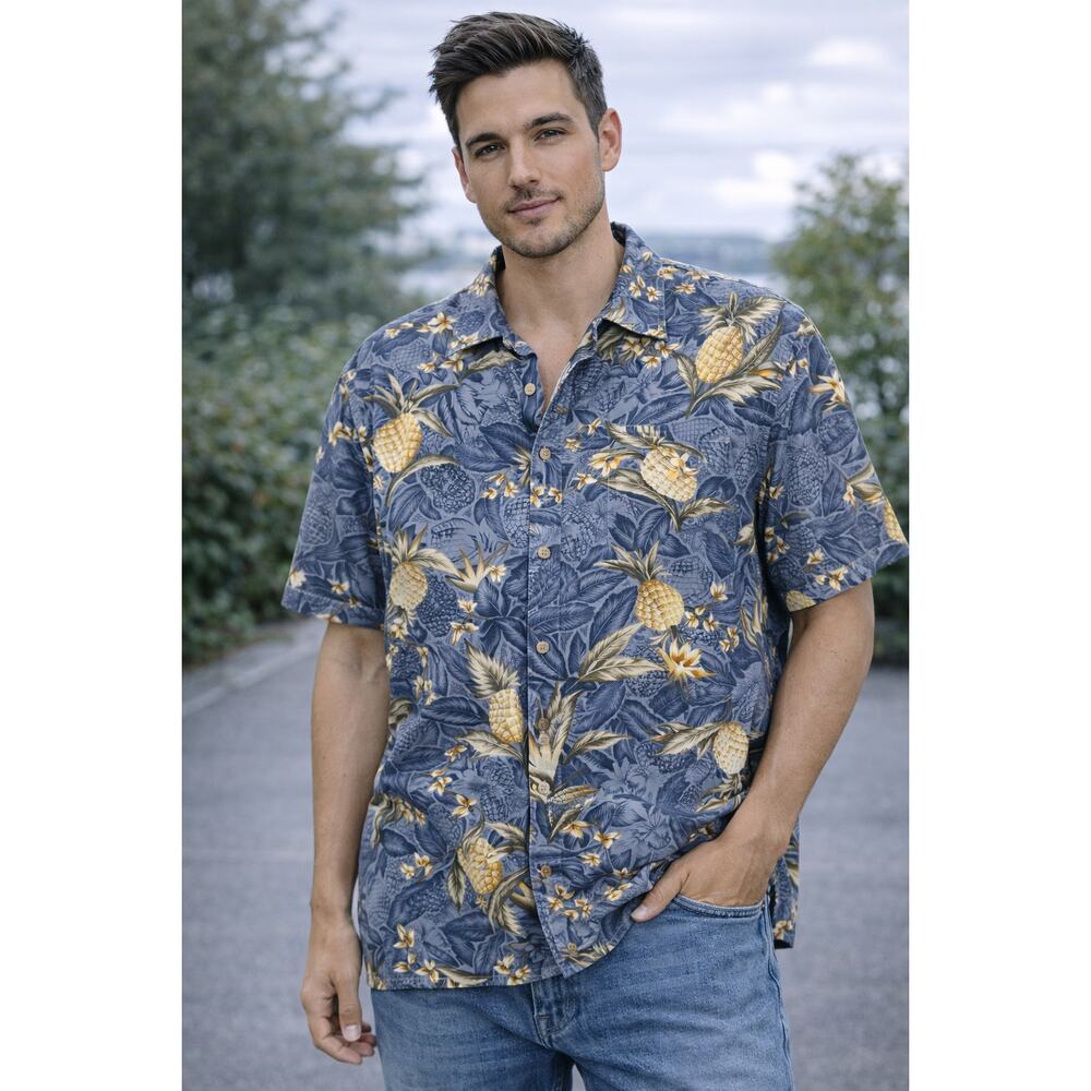 Island Shores Blue Pineapple Hawaiian Shirt Men’s XL 100% Cotton